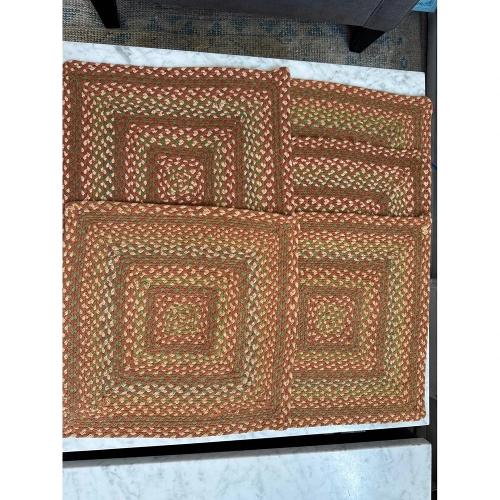 Braided Square Placemats Rust Green Tan Farmhouse Rustic Woven Mats Set of 5